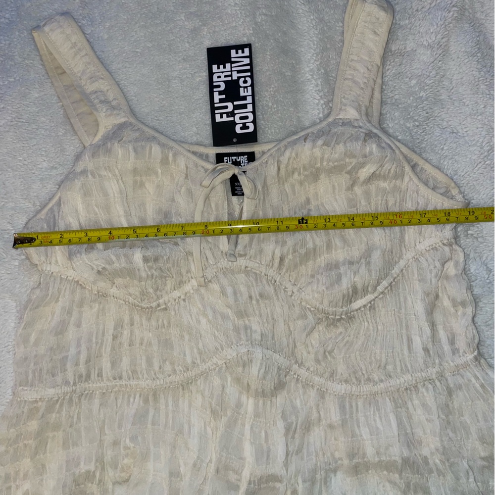 Future Collective Cream Sleeveless Gathered Tank Top with Front Tie Detail - Picture 4 of 6